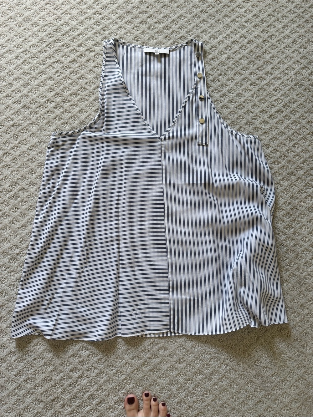 Tibi Striped Sleeveless V-Neck Tank Top - White & Blue
